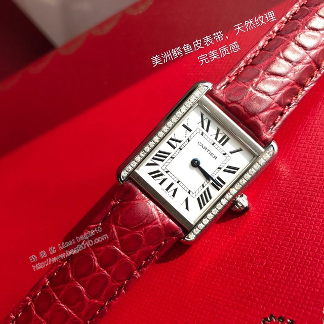 卡地亞專櫃爆款手錶 Cartier經典款高端版坦克鱷魚皮真鑽小號女裝腕表  gjs2100